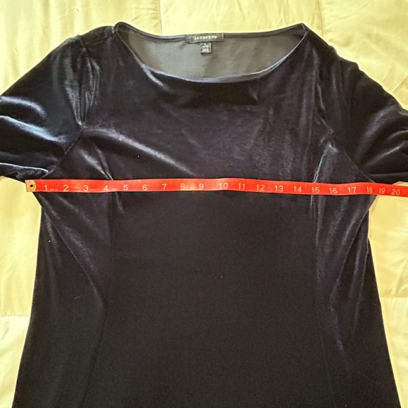 Lands End Velvet Dress Midnight Blue Elbow Sleeve Large - Picture 5 of 7